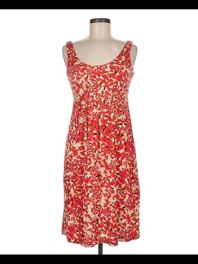 CAbi Red/Pink/Brown Floral Midi Dress, 96% Rayon, 4% Spandex